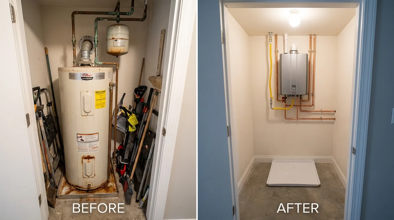 Tank water heater versus wall-mounted tankless unit comparison for Irving, TX homeowners